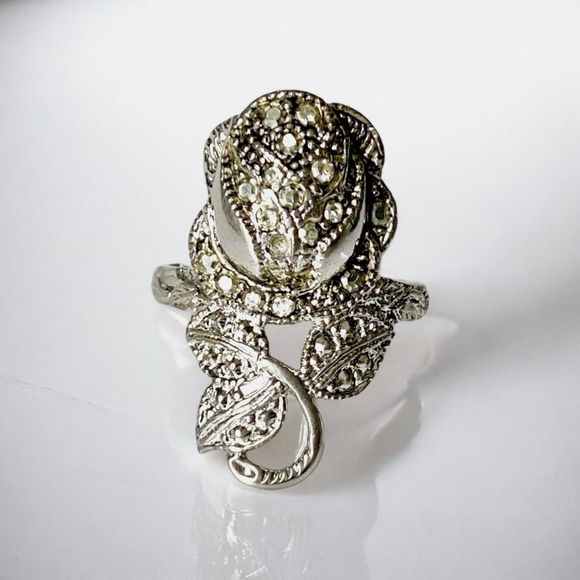 Old Vintage 40s 18HGE over Sterling Silver Rose Ring Size 8. - Picture 6 of 6